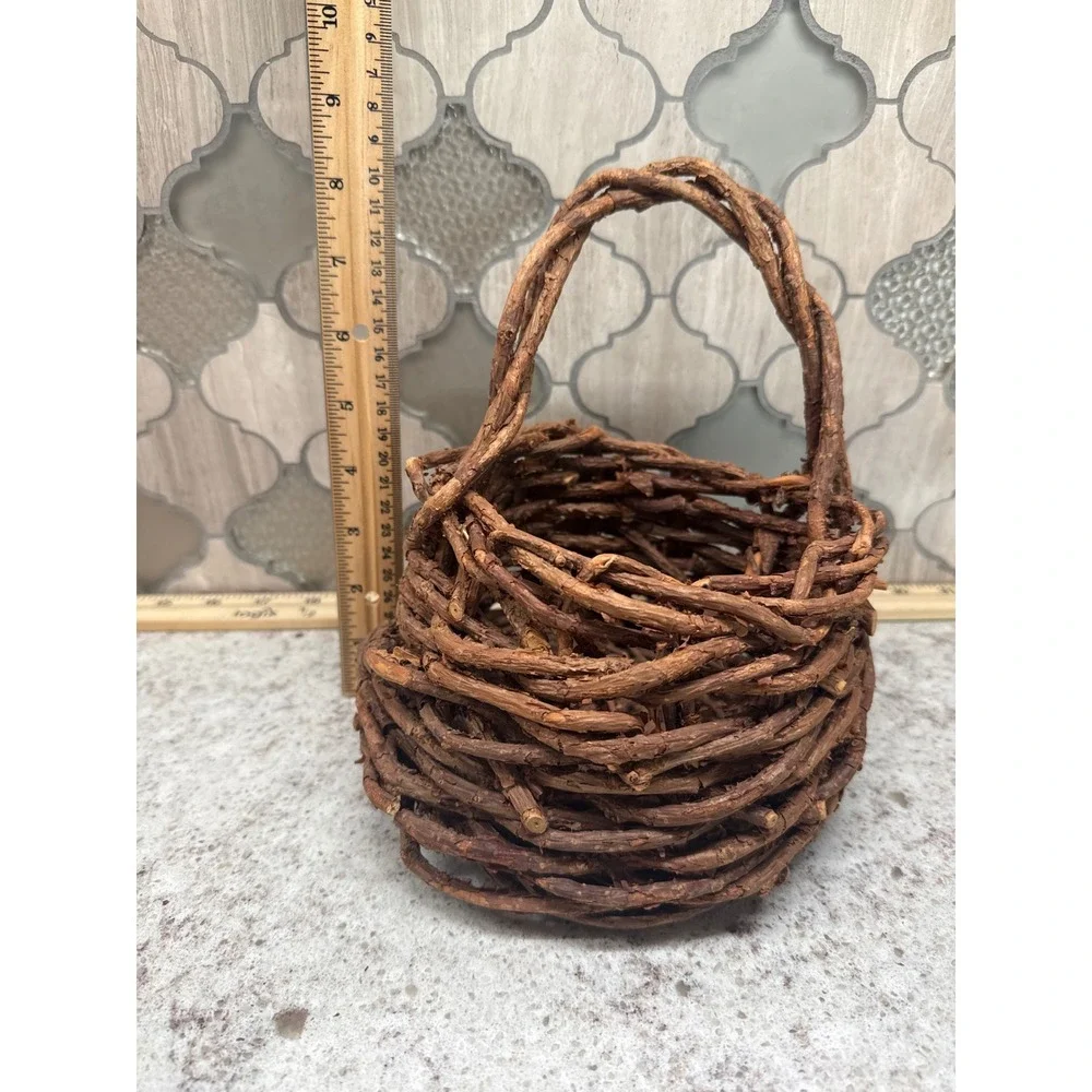 Rustic Grapevine Twig Basket Hand Woven Primitive Farmhouse Decor Brown 8 Inch